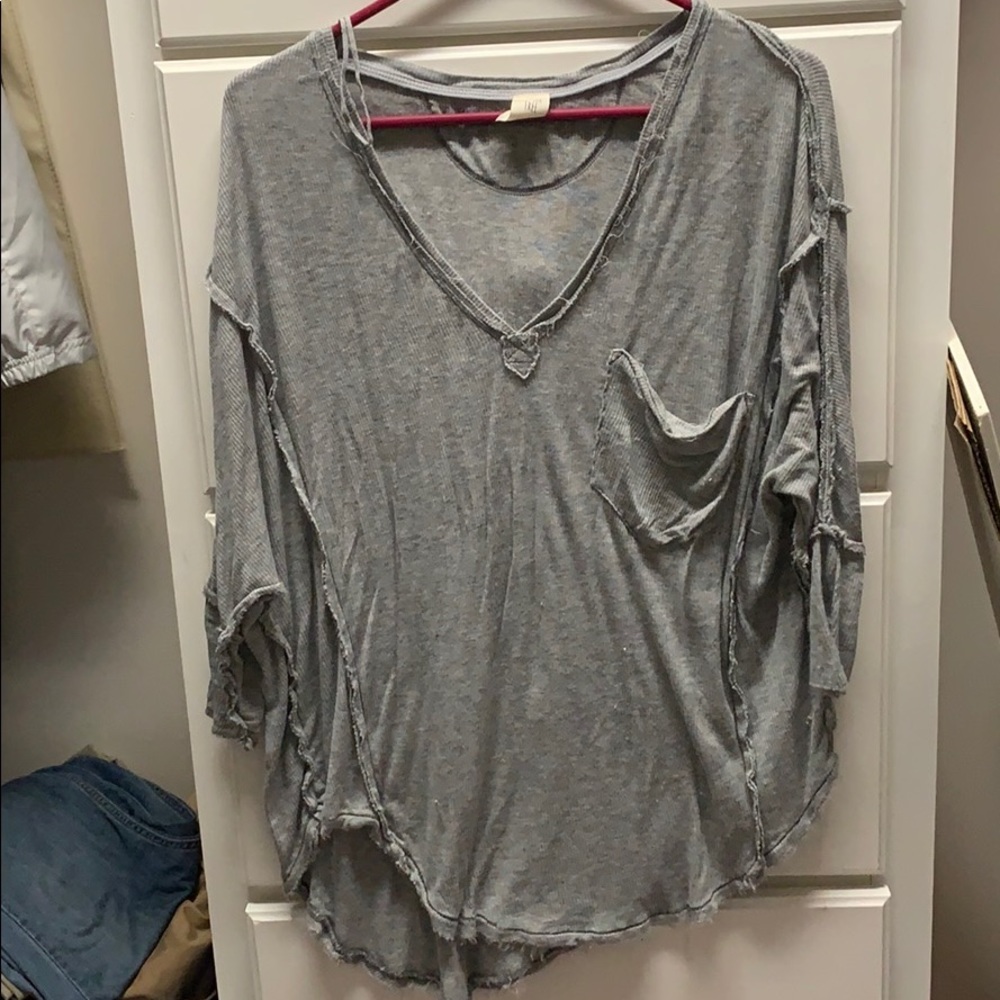 Free people grey v neck-quarter length sleeves